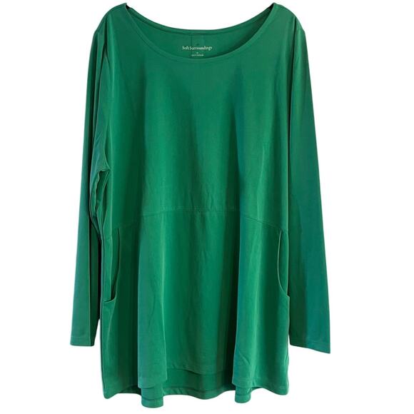 Soft Surroundings Green Tunic Button Back Pockets Long Shirt Top 1X Plus NEW - Picture 1 of 7